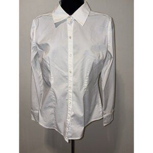 Loft Top Blouse  Women Small Size 4 White Long Sleeve Collar Button Front
